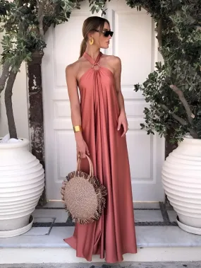 Abito Donna Lungo Bretelle Gioiello Monocolore Spalle Scoperte Elegante Cerimonia